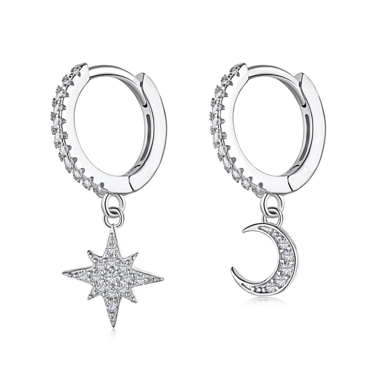[Amore Jewelry]Star and Moon Asymmetric Earrings