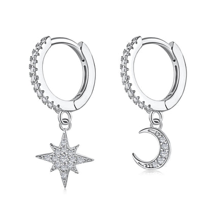 [Amore Jewelry]Star and Moon Asymmetric Earrings