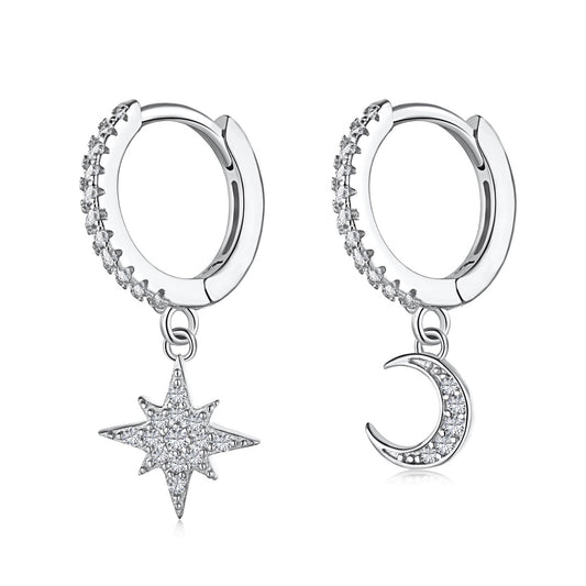 [Amore Jewelry]Star and Moon Asymmetric Earrings