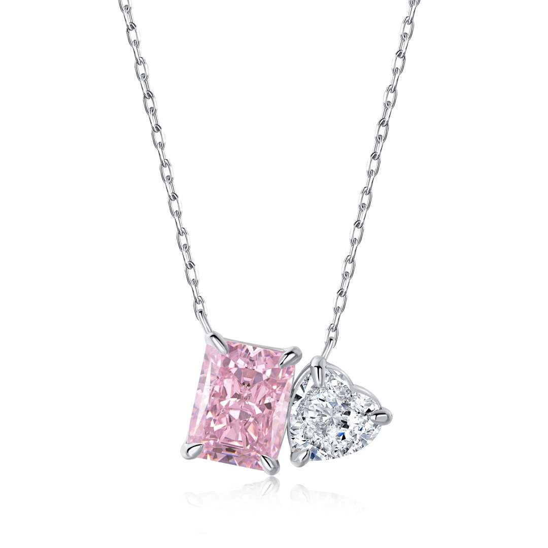 [Amore Jewelry]Dazzling Square & Heart Shape Necklace