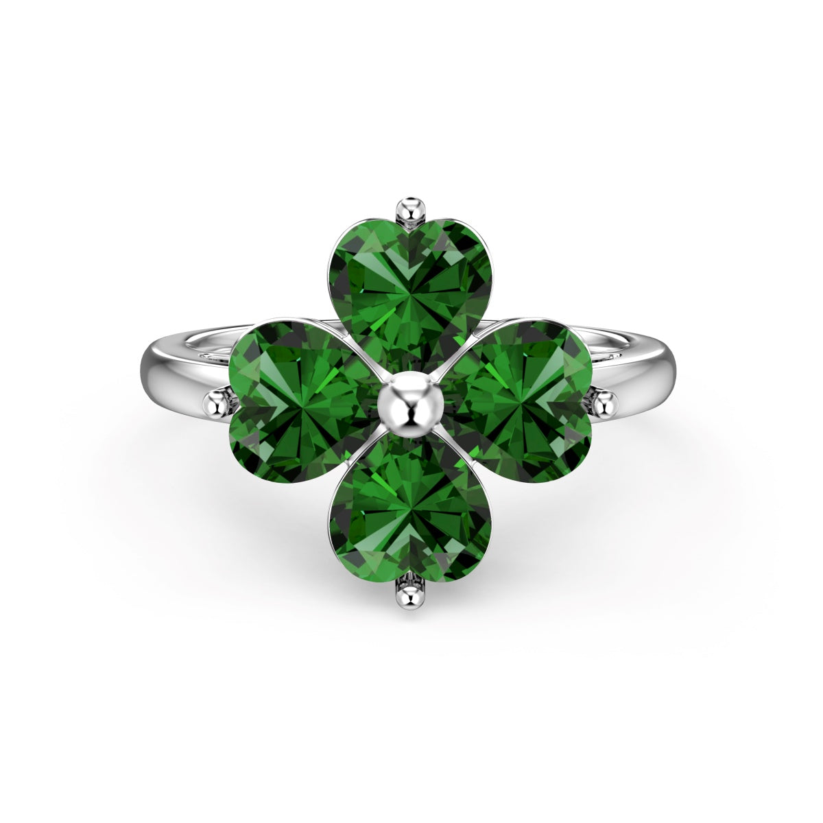 [Amore Jewelry]Heart-shaped Four-Leaf Clover Ball Ring