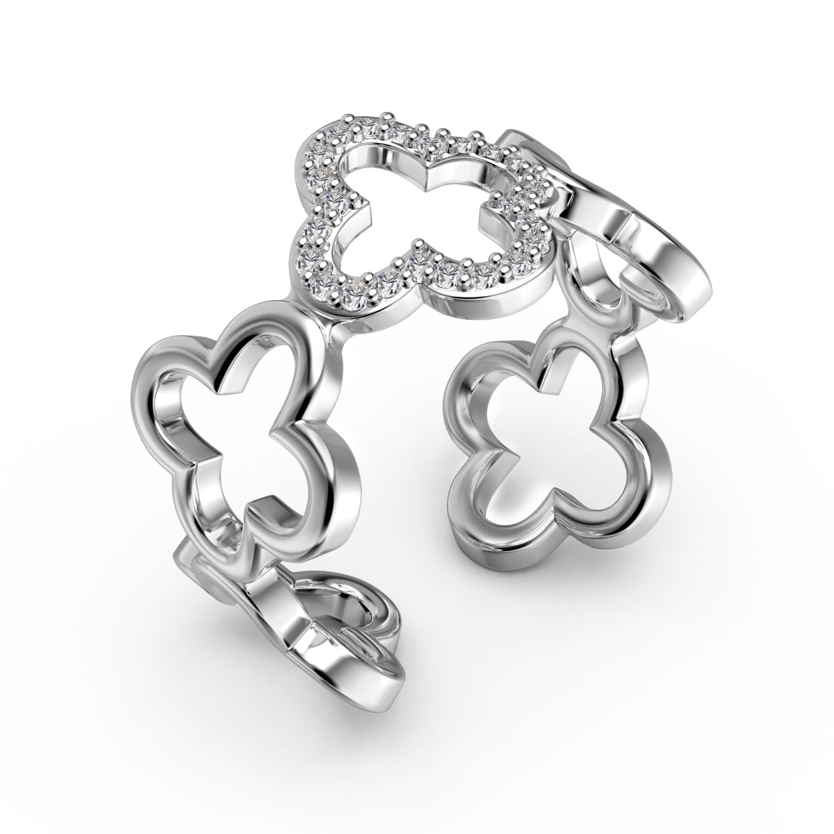 [Amore Jewelry]Hollow Design Four-Leaf Clover Flower Shape Ring