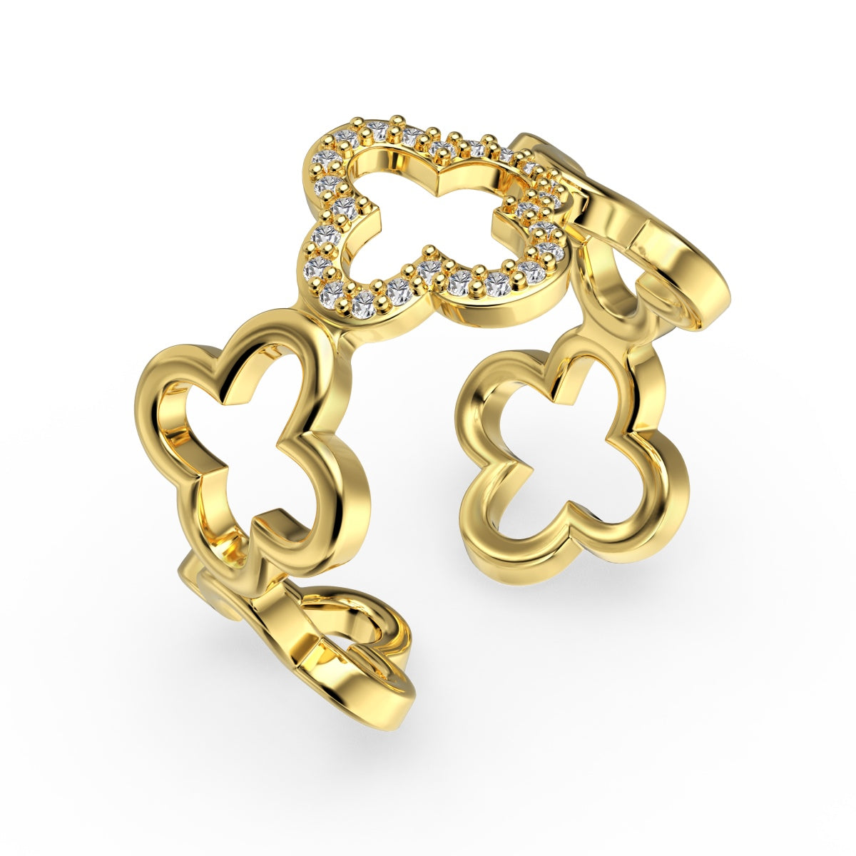 [Amore Jewelry]Hollow Design Four-Leaf Clover Flower Shape Ring