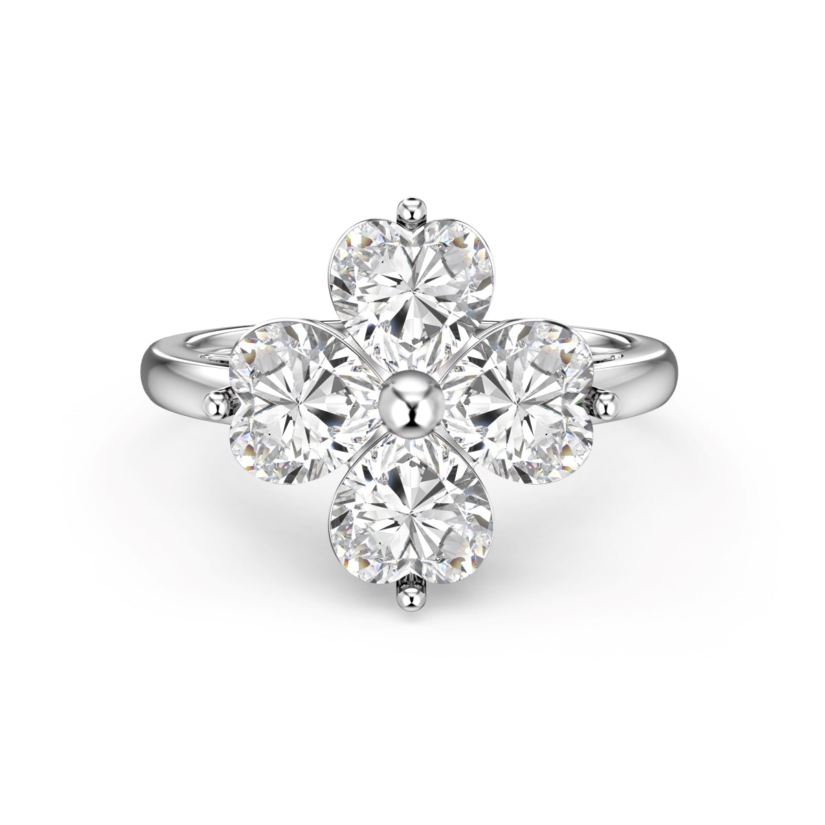[Amore Jewelry]Heart-shaped Four-Leaf Clover Ball Ring