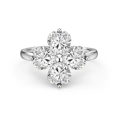 [Amore Jewelry]Heart-shaped Four-Leaf Clover Ball Ring