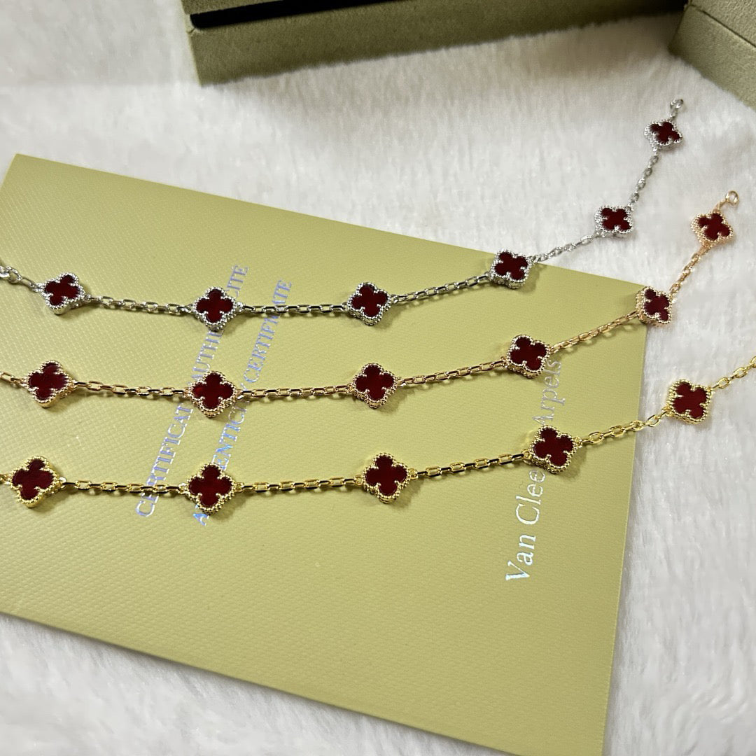 [Opulent Aurora]CLOVER 6 MOTIF RED AGATE BRACELET