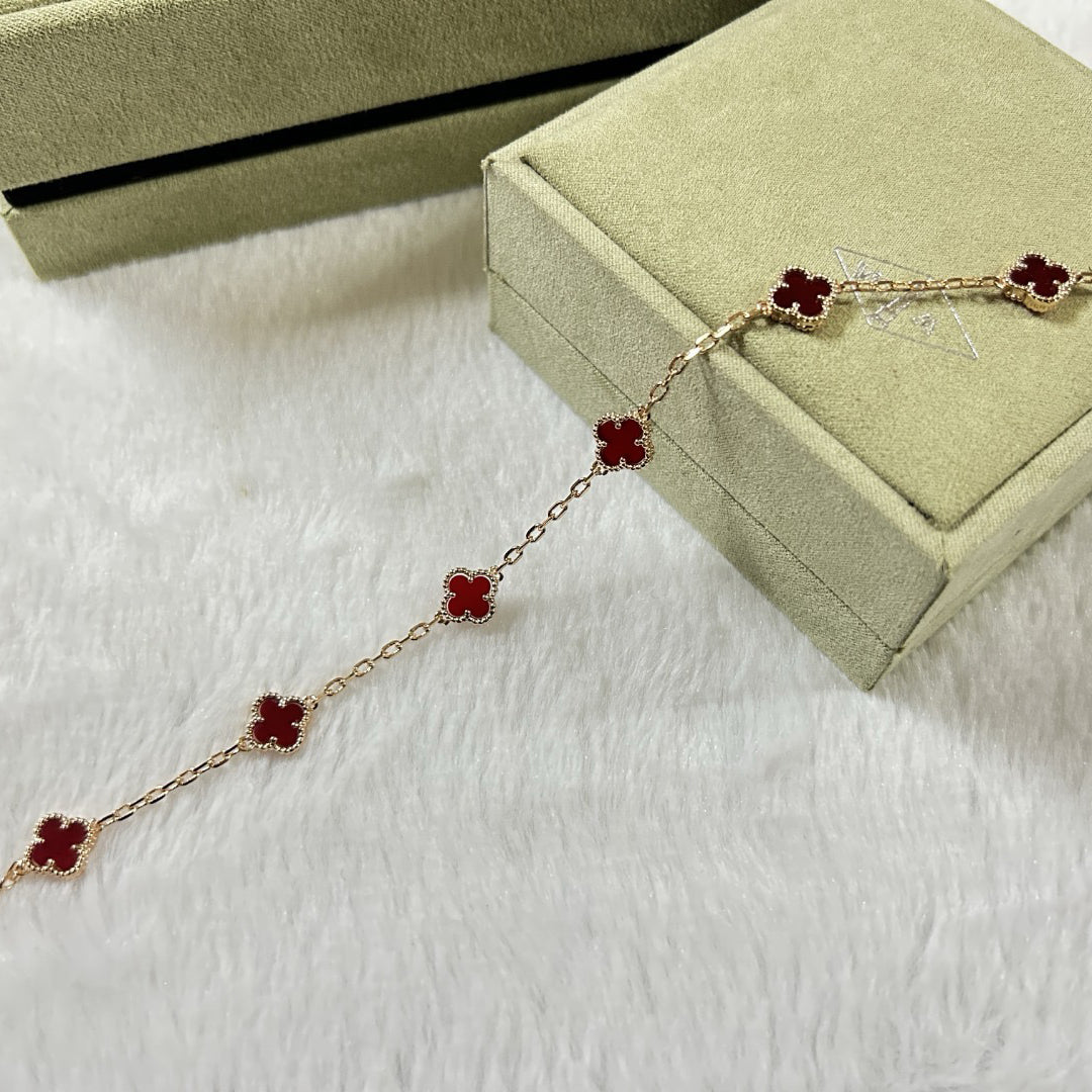 [Opulent Aurora]CLOVER 6 MOTIF RED AGATE BRACELET