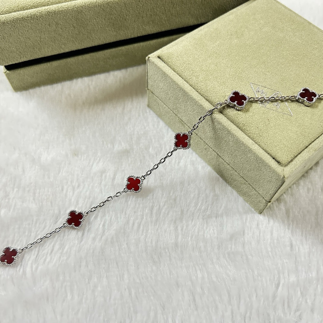[Opulent Aurora]CLOVER 6 MOTIF RED AGATE BRACELET