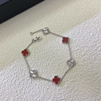 [Opulent Aurora]CLOVER 6 MOTIF RED AGATE LASER BRACELET