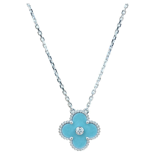 [Opulent Aurora]CLOVER 15MM DIAMOND SVRES PORCELAIN  NECKLACE SILVER